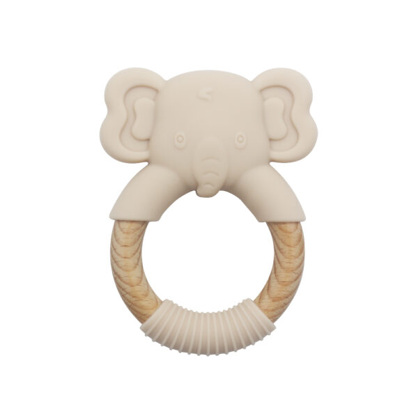 NURSIMOM MORDILLO ELEFANTE DE SILICONA CON ANILLO DE MADERA – Pañalera Belyan